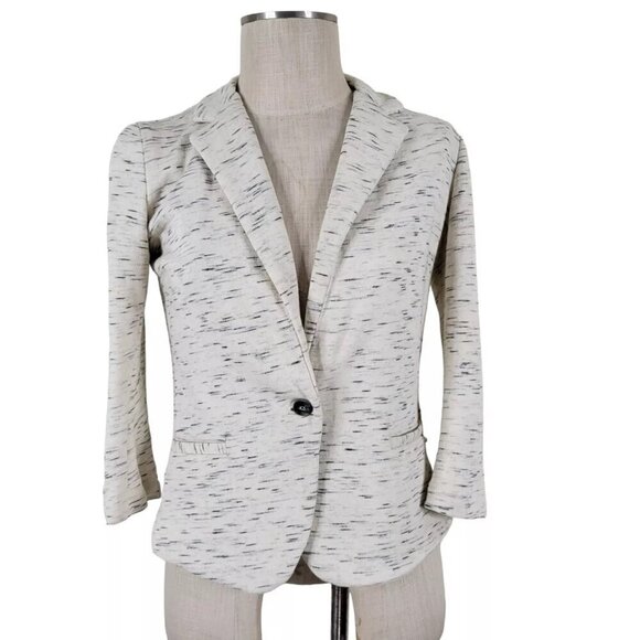 Anthropologie Cartonnier Blazer Size XS Knit Chiffon Ruffle Pockets Speckled - Picture 2 of 13
